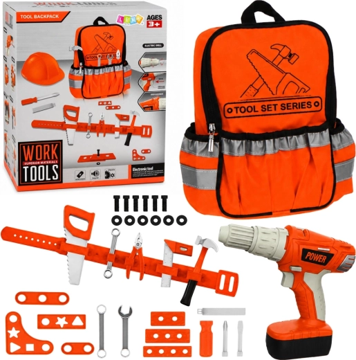 Children’s DIY backpack with tools and cordless screwdriver