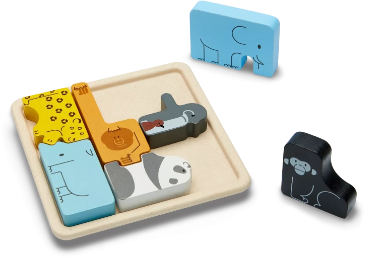 PlanToys дървен пъзел за вграждане – животни