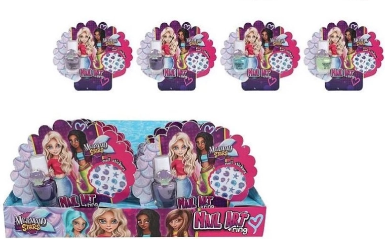 Mermaid Stars детски комплект за декориране на нокти 4× 5 ml (лакове, стикери и пръстени)