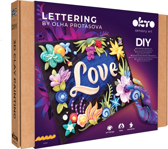 OKTO Lettering художествен комплект за рисуване с глина „LOVE“ 30 × 40 см