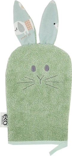 EKO памучна кърпа/ръкавица за миене с ушички bunny olive green 20 × 15 cm