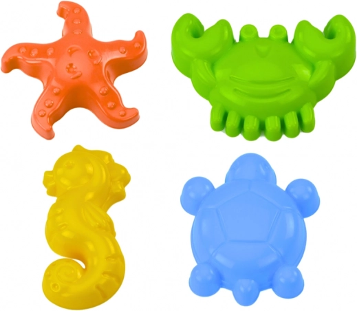Морски формички за пясък, комплект 4 бр.: рак, костенурка, морска звезда, морско конче - жълто, зелено