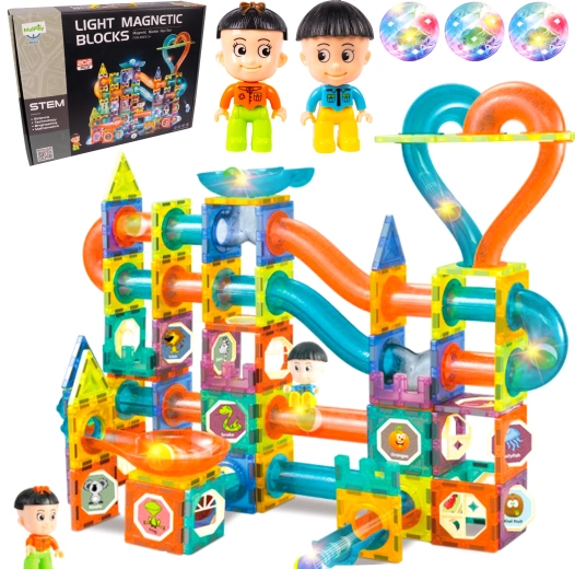 Magnetic 3D Building Set with Lights, 202 Pieces