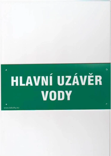Табела „ГЛАВЕН СПИРАТЕЛЕН КРАН НА ВОДАТА“ пластмаса 210 × 87 mm