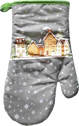 Коледна кухненска ръкавица със заснежени къщички 18 × 30 см