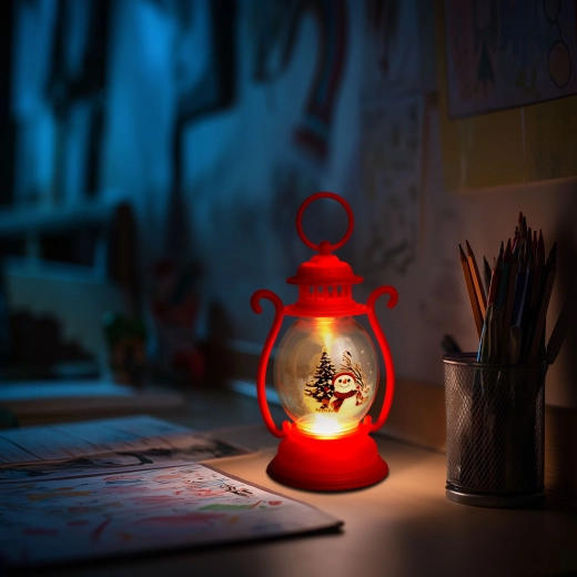 Red Christmas Decorative Lantern with Snowman
