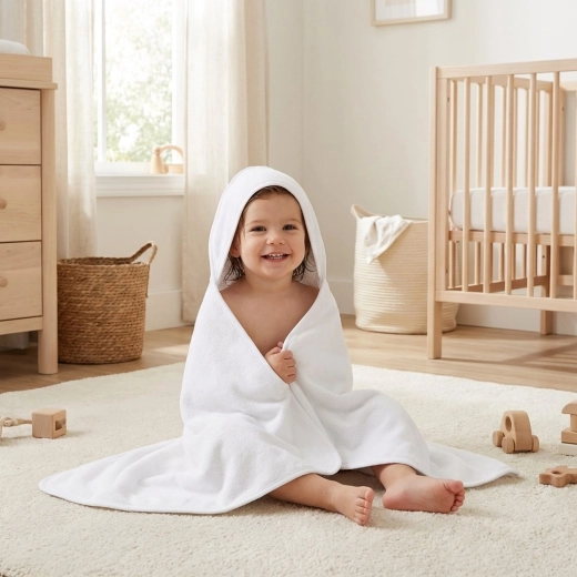 Детска хавлиена кърпа с качулка NEW BABY 100 × 100 см, бяла