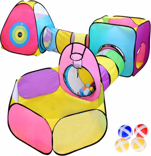 Мега център за забавления 5в1 – детски сгъваеми палатки с тунели и игрови елементи