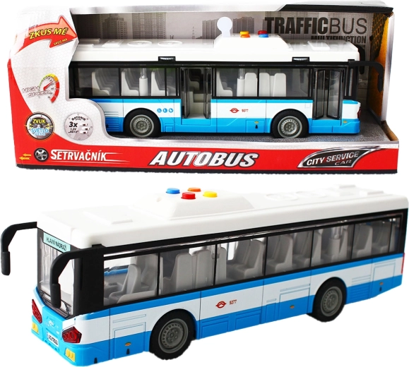 City bus with friction drive with light and sound – blue
