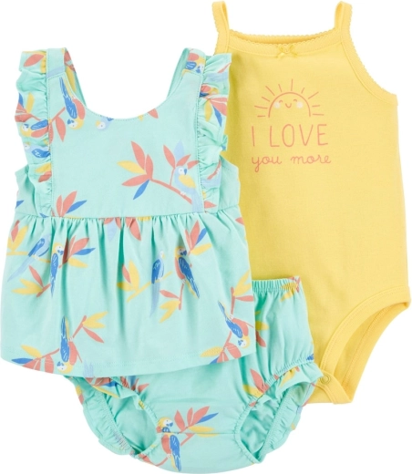 CARTER'S 3-piece cotton set for a baby girl with a blue flowers motif (sleeveless bodysuit, tank top, panties) – 9m