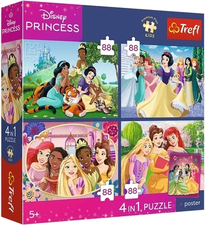 Trefl Disney Princess 4в1 пъзел Романтични принцеси 4×88 части