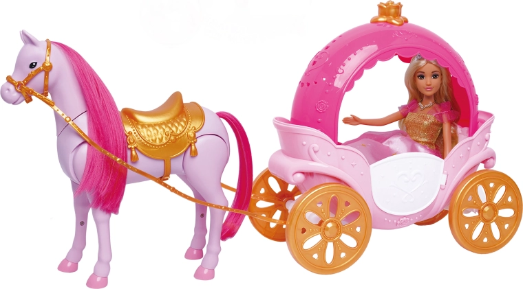 Doll with stroller and horse 30 cm