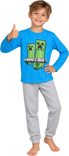 Детска пижама Minecraft в синьо-сиво