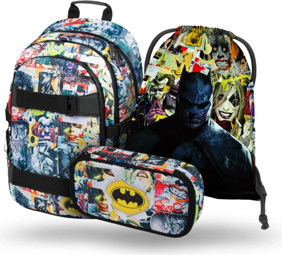 Baagl училищен комплект Skate Batman Comics – раница, мешка и несесер