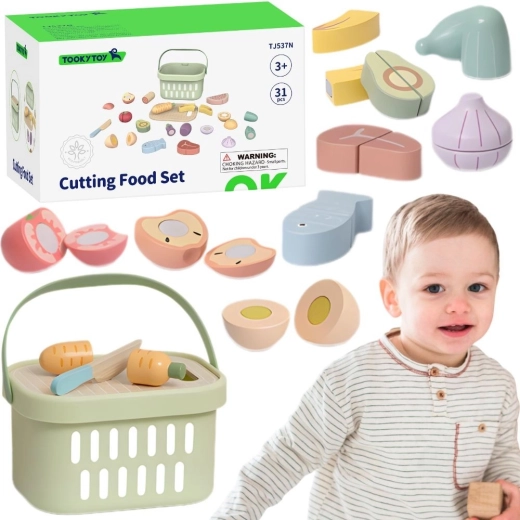Tooky Toy дървена комплект храни за рязане, 31 части
