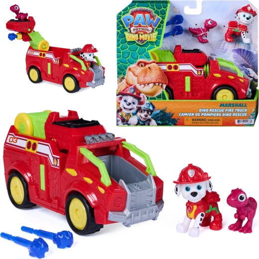 Spin Master Paw Patrol филм Dino Rescue – пожарна кола на Маршал 20 см с фигурки и снаряди