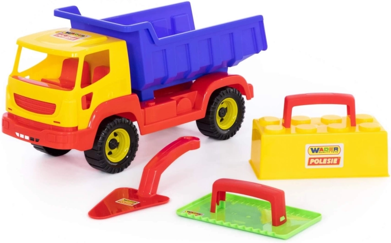 Dump truck with bricklaying tools