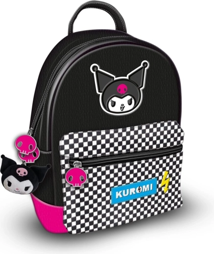 Kuromi backpack with checkered pattern and charm