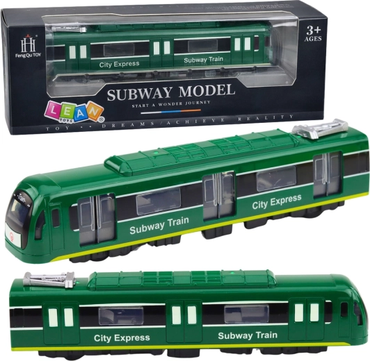 Зелен метро влак CITY EXPRESS със светлини и звуци, отварящи се врати