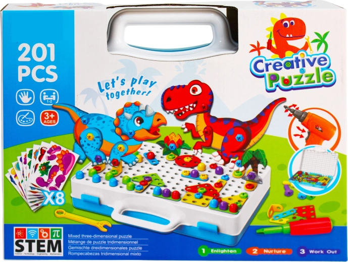Креативен конструктор с динозаври и електрическа бормашина Creative Puzzle (201 части)