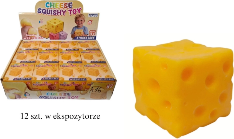 Антистрес мачкаща топка във форма на сирене (куб 6 × 6 × 6 см)