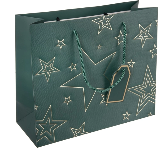 Green star-pattern paper gift bag 31 × 12 × 26 cm