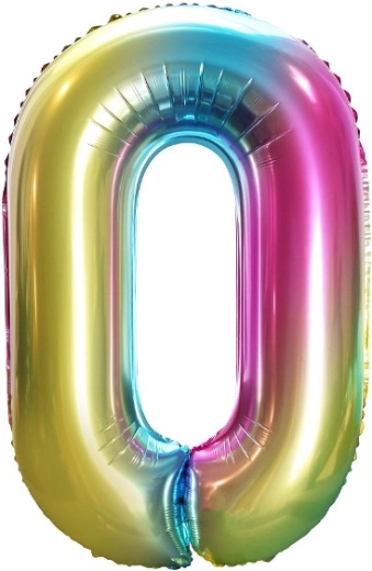 Foil Balloon Number 0 Rainbow 85 cm