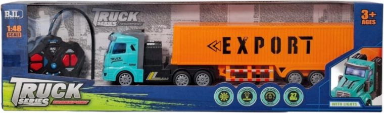 Remote-controlled cargo truck with container trailer and charger - 1 piece