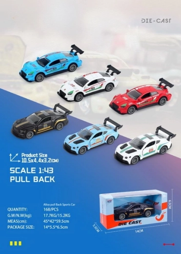Metal racing car 10.5 cm with pull-back drive