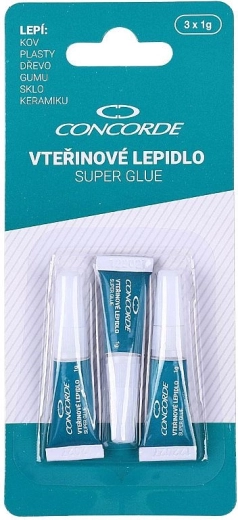 Секундно лепило CONCORDE 3×1 g – универсално бързосъхнещо лепило