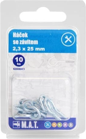 Threaded hook 25 × 2.3 mm, galvanized (10 pcs)