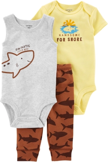 Carter's 3-частен комплект за момчета Brown Shark – спортно долнище и 2× боди – 24м