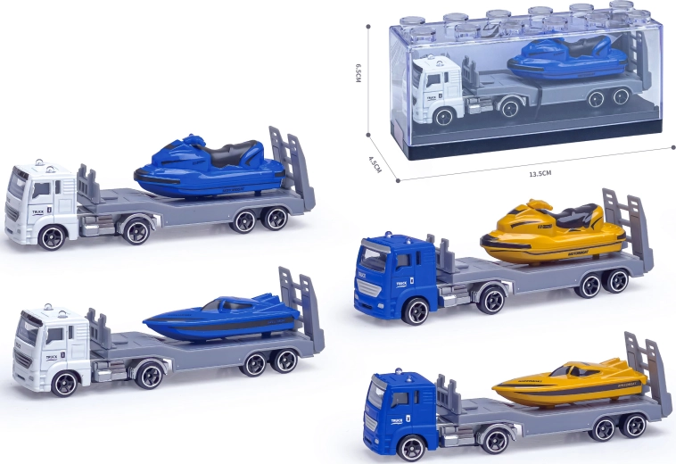 Метален камион с моторна лодка 1:64 (повече видове)