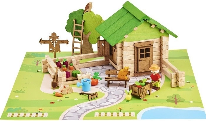 Jeujura Wooden Construction Set – House with Garden (135 pieces)