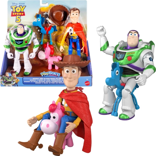 Mattel Disney Pixar Toy Story 5 Figure Set Woody and Buzz Lightyear Hi-Tech + 2 Ponies
