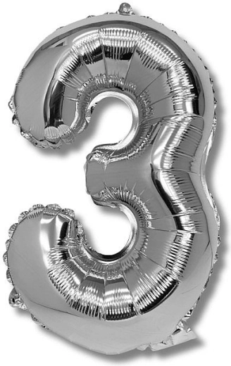 Foil balloon number 3 silver 40 cm