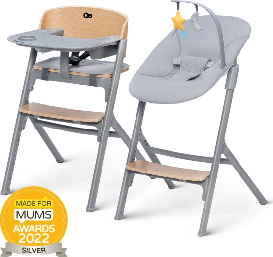 Kinderkraft Select комплект: столче за хранене Livy Oak и бебешки шезлонг Calmee Premium