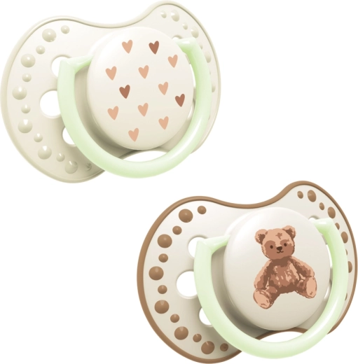 Динамична светеща силиконова залъгалка LOVI Teddy love 18м+ (2 бр.)