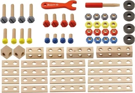 Jeujura wooden construction set for little DIYers (60 pieces)