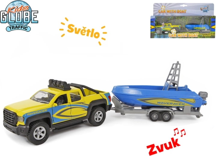 Kids Globe Traffic влекач с лодка 27 см, метален модел със светлина и звук