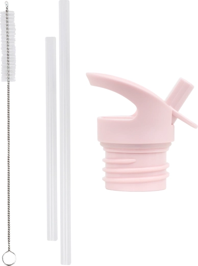 A Little Lovely Company cap, brush and straw set for a stainless steel bottle with heart design