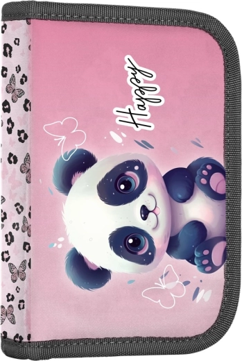 School pencil case with 2 flaps Panda, empty