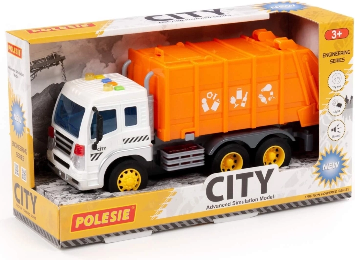 City friction-powered garbage truck with lights and sounds