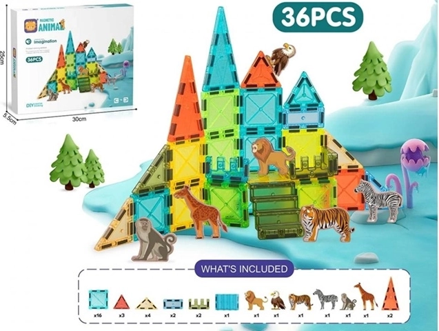 Color Box Magnetic Building Set with Animals, 56 Pieces