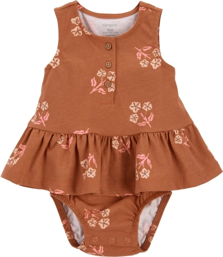 Carter's girls' sleeveless bodysuit with ruffle Brown Flowers (size) – 9m