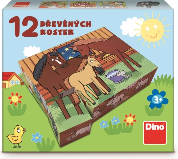 Dino Wooden Blocks Domestic Animals 12 pcs