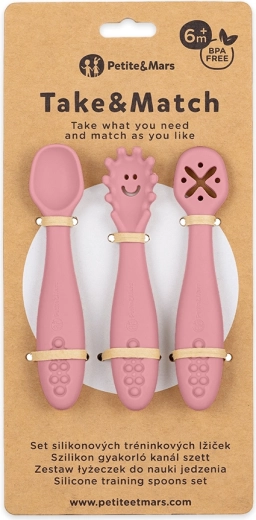 Petite&Mars силиконови тренировъчни лъжички Take&Match dusty rose 3 бр. 6м+