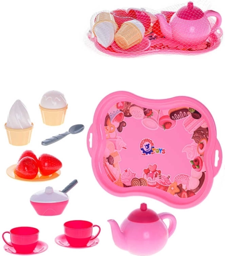 Children's tea set with tray and desserts, 15 pieces
