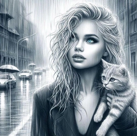 Диамантено рисуване „Синеока жена с котка“ 30 × 40 см