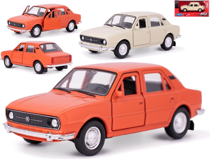 Метален модел на автомобил Škoda 105L 1976 с механизъм за издърпване назад – Welly 1:36